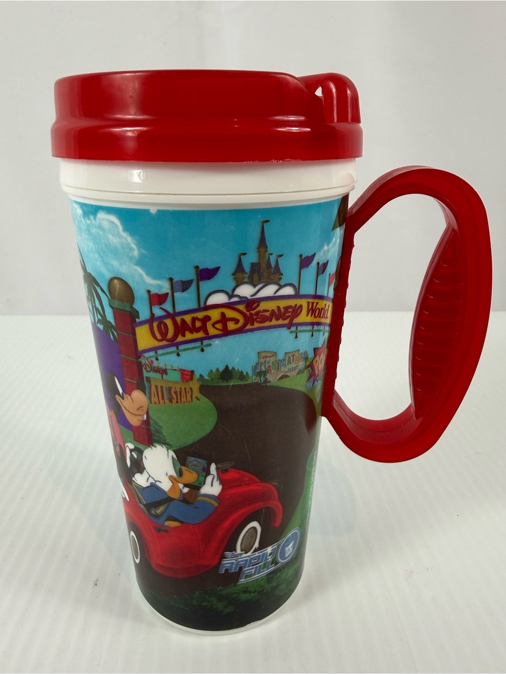 Walt Disney World Whirley Rapid Fill Travel Mug Refillable Cup Mickey Tumbler